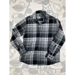 WOOLRICH Flannel Pocket Black & Gray Plaid Long Sleeve Shirt L/G